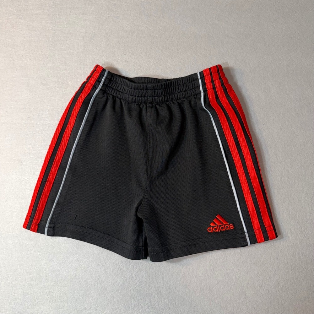Adidas Toddler Boys Black‎ Red 3-Stripe Athletic Shorts 18M Activewear
